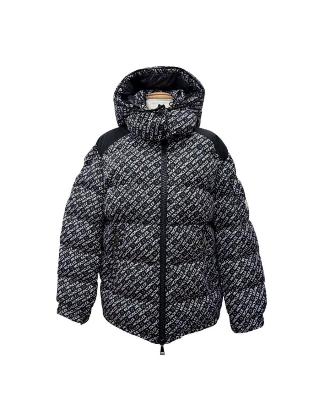 Moncler Maire Logo Patch All Over Print Hooded Zip Up Jacket Black
